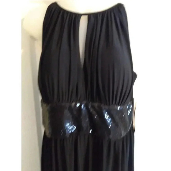 R & M Richards Formal Dress Black Sequined Waist Sleeveless Peephole Slit Sz 12 - Picture 2 of 11